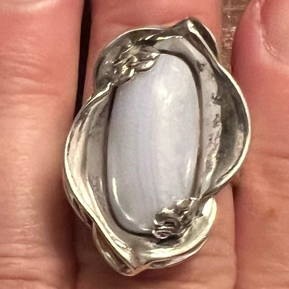 Carolyn Pollack .925 Blue Lace Agate Calla Lily Ring – Sculptural Artisan #337 - Picture 10 of 12